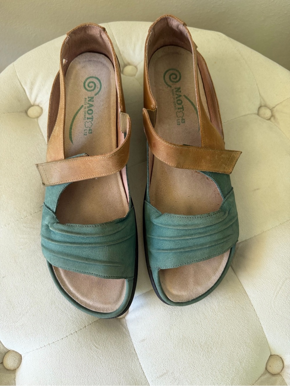 Naot Green and Tan Leather Mary Jane Sandals size 43 EU/12 US